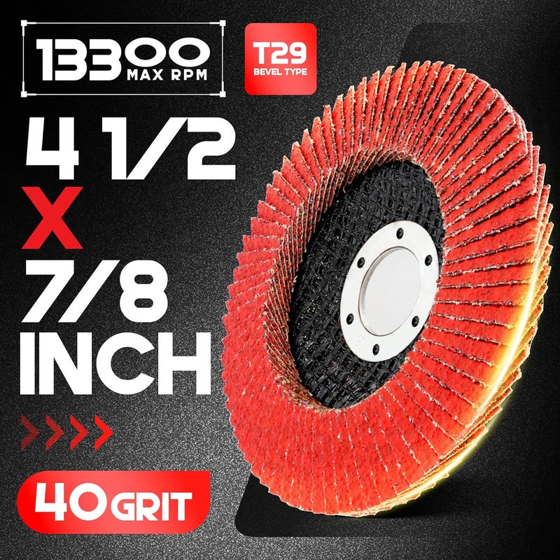 EZARC Ceramic Flap Discs 40 Grit, 4 1/2 x 7/8-Inch Flap Sanding Disc, Type 29 Ceramic Grinding Wheel for Stainless Steel, Non-Ferrous Metal, Cast Iron, Sheet Metal, 10 Pack - Image 2